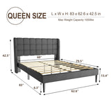 Queen Bed Frame with Headboard and Upholstered Wingback, Modern Platform Bed