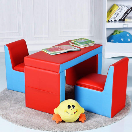 2 in 1 Double Seat Children's Sofa Convert to Table and Two Chairs for School, Storage