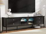 Glass LED TV Stand for 85+ Inch TV, Modern Entertainment Center with 2 Glass Doors,