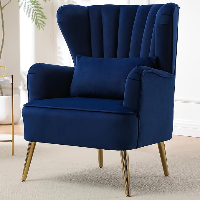 Accent Chair for Living Room - Wingback Arm Chair Modern Bedroom Sofa Velvet