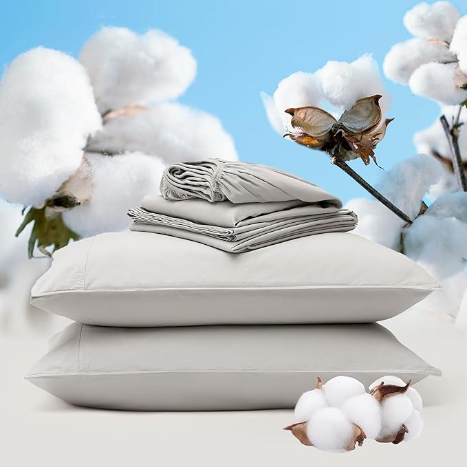 Stitch 100% Organic Cotton Sheet Set King- 300 TC Luxury Hotel Sateen Weave, GOTS