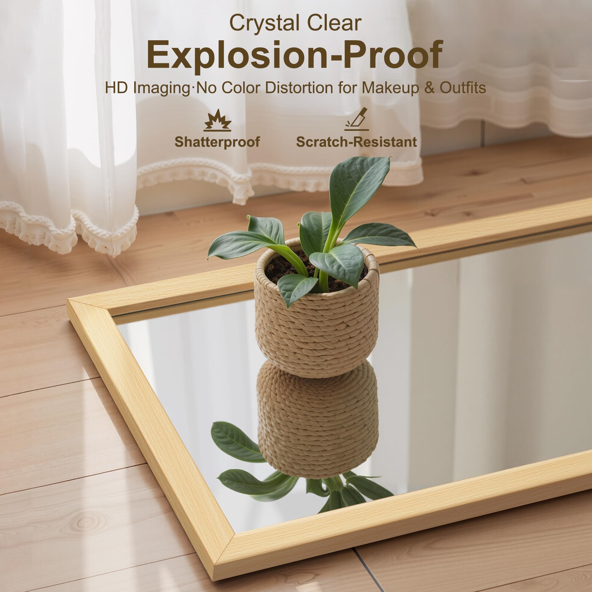 Full Length Wall Mirror with Wooden Frame & Stand - 56x20 Floor Mirror