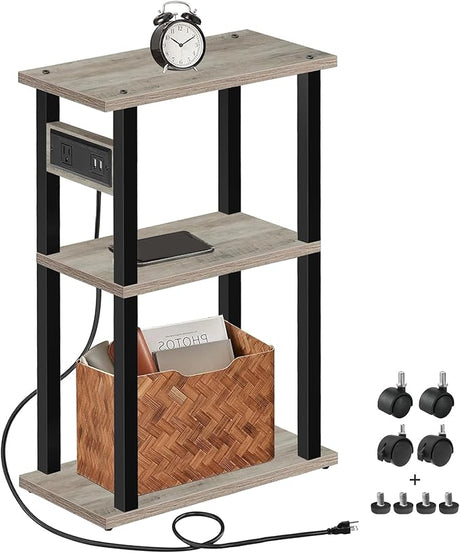 Side Table with Charging Station, End Tables with USB Ports and Outlets, Nightstand with 2