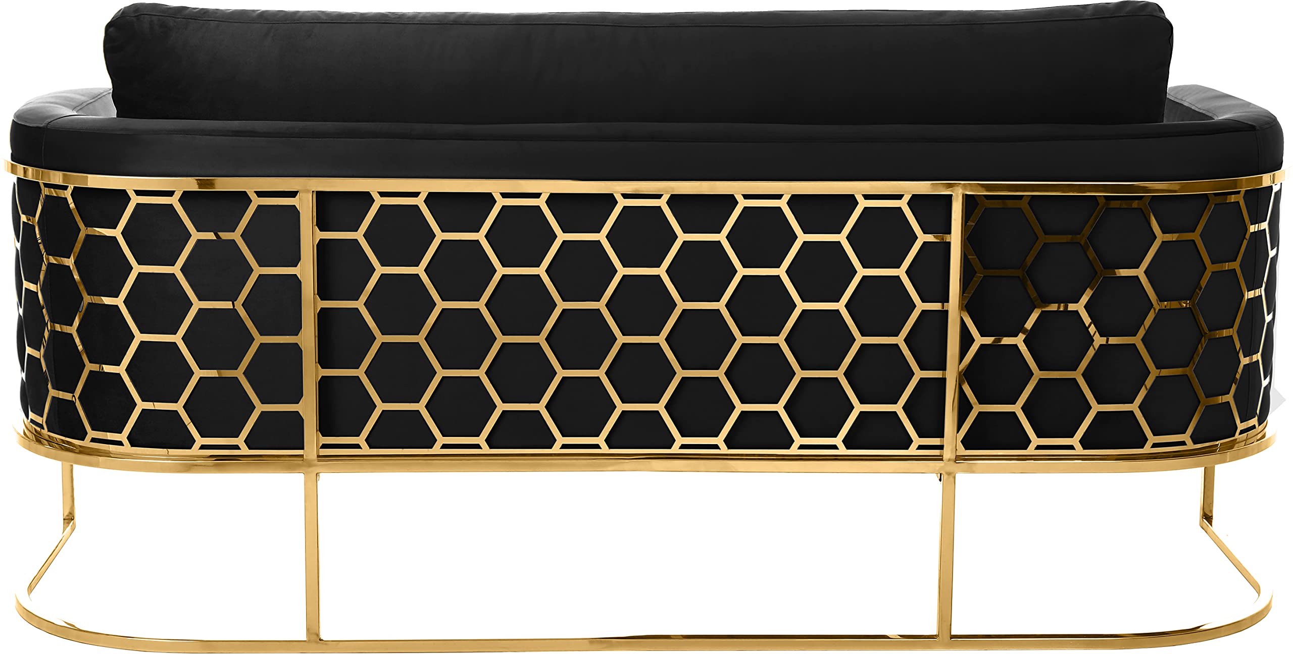 692Black-S Casa Collection Velvet Upholstered Sofa with Gold Iron Metal Design