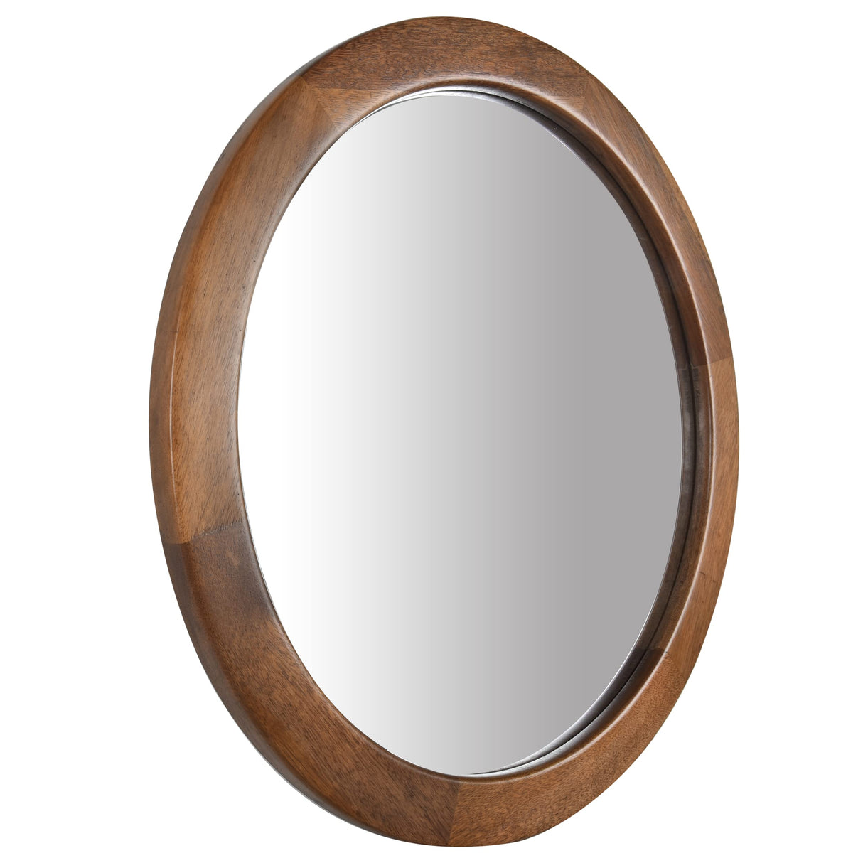 Round Mirrors 30 Inch,Wood Vanity Wall Rustic Mirror with Walnut Frame, Wooden Mirror