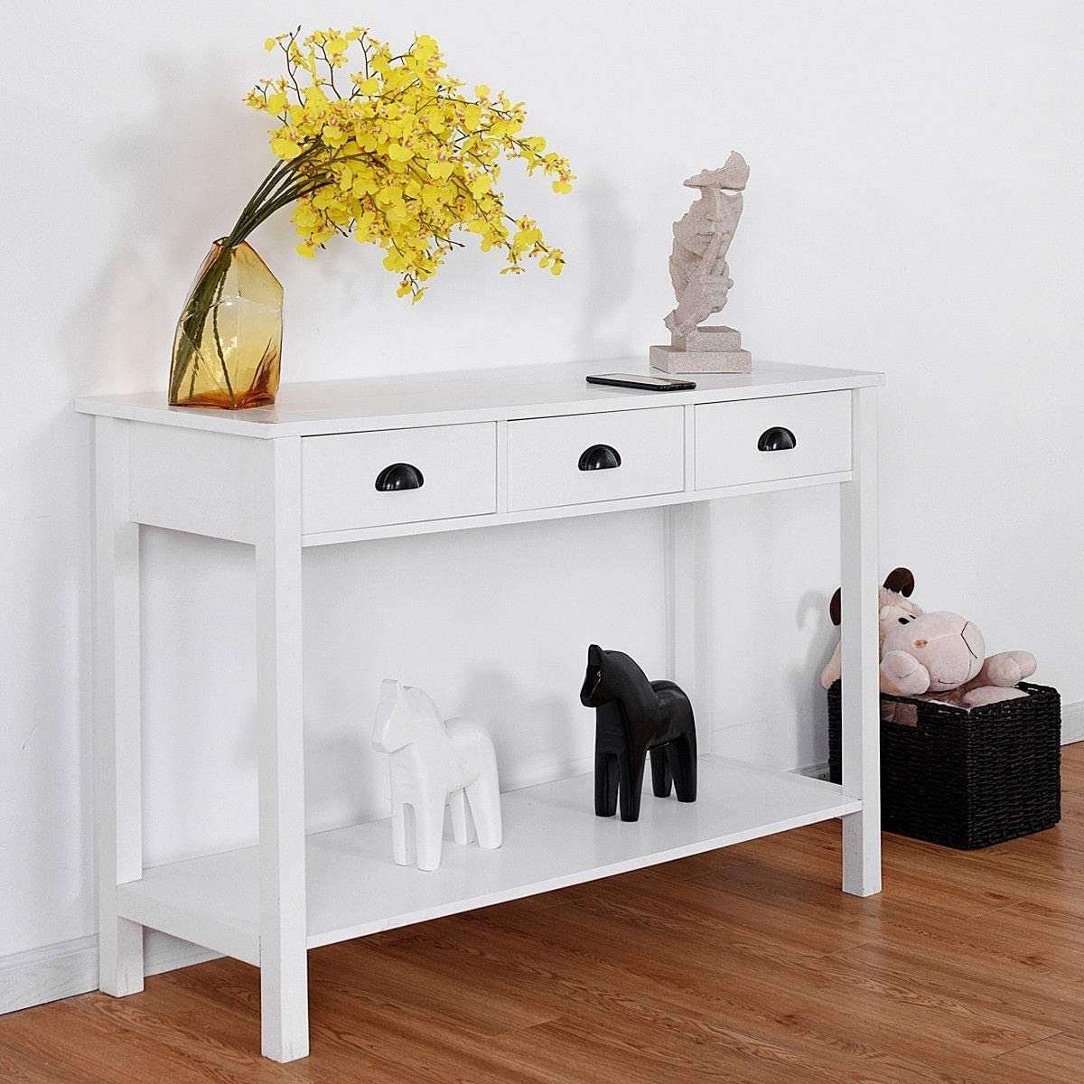 47’’ Console Sofa Table with 3 Storage Drawers and 1 Shelf, White