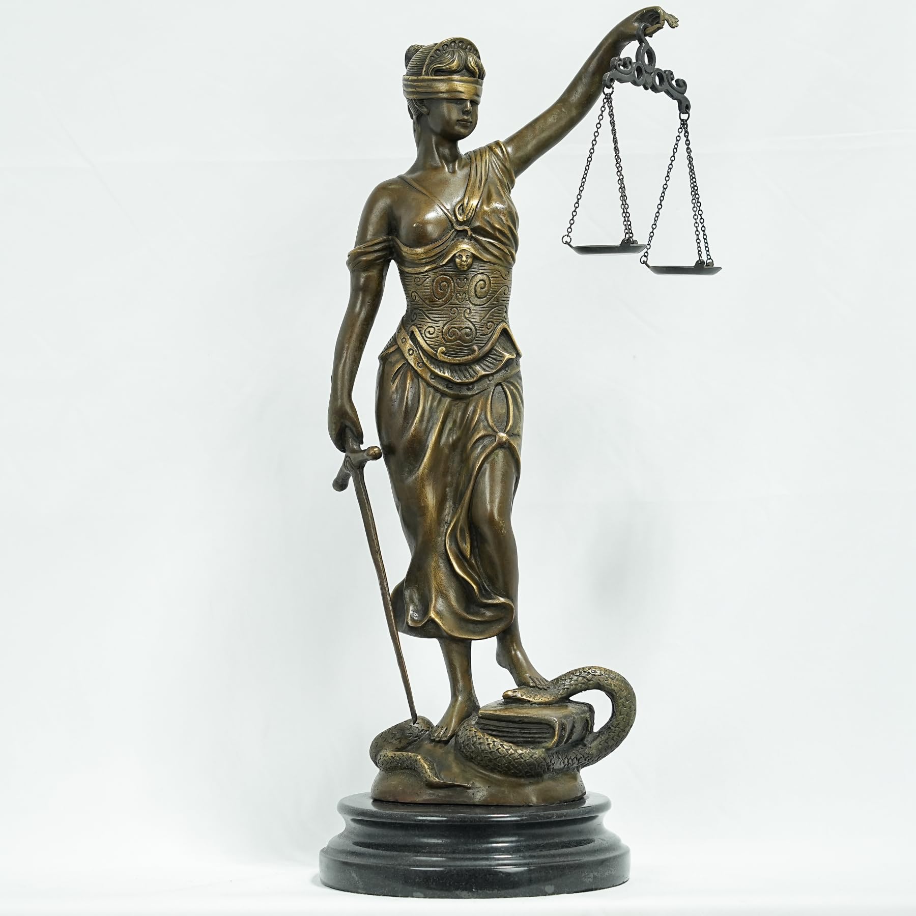 Blind Lady Justice Statue-Solid Bronze Themis Goddess of Justice Sculpture -Natural Marble Base