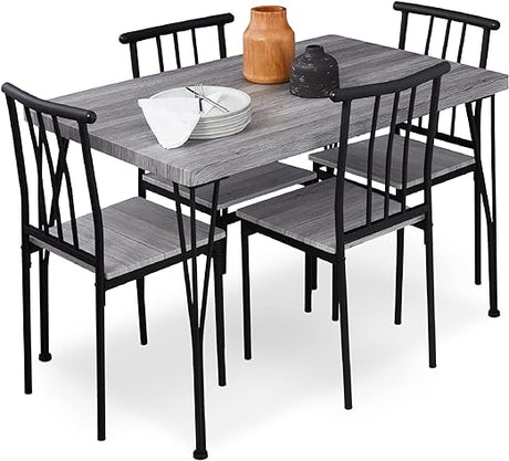 5-Piece Metal and Wood Indoor Modern Rectangular Dining Table Furniture Set for Kitchen