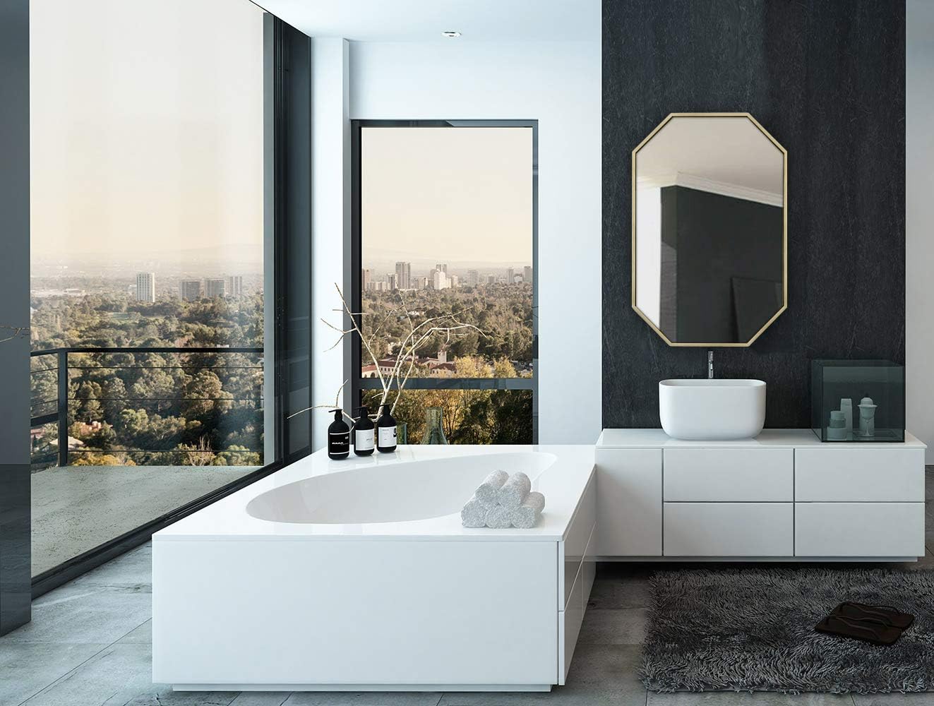 24x36 inch Octagon Gold Framed Wall Mirror | Large Premium Wooden Mirror