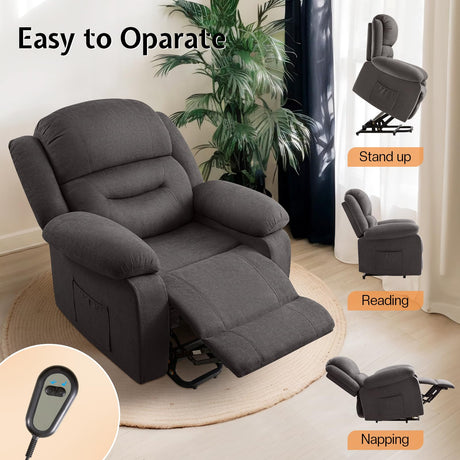 Jocisland Power Lift Recliner Chair for Elderly, Adults Electric Reclining Chairs with Remote Control, Side Pockets, Motorized Sofa for Living Room Bedroom, Infinite Position, Black