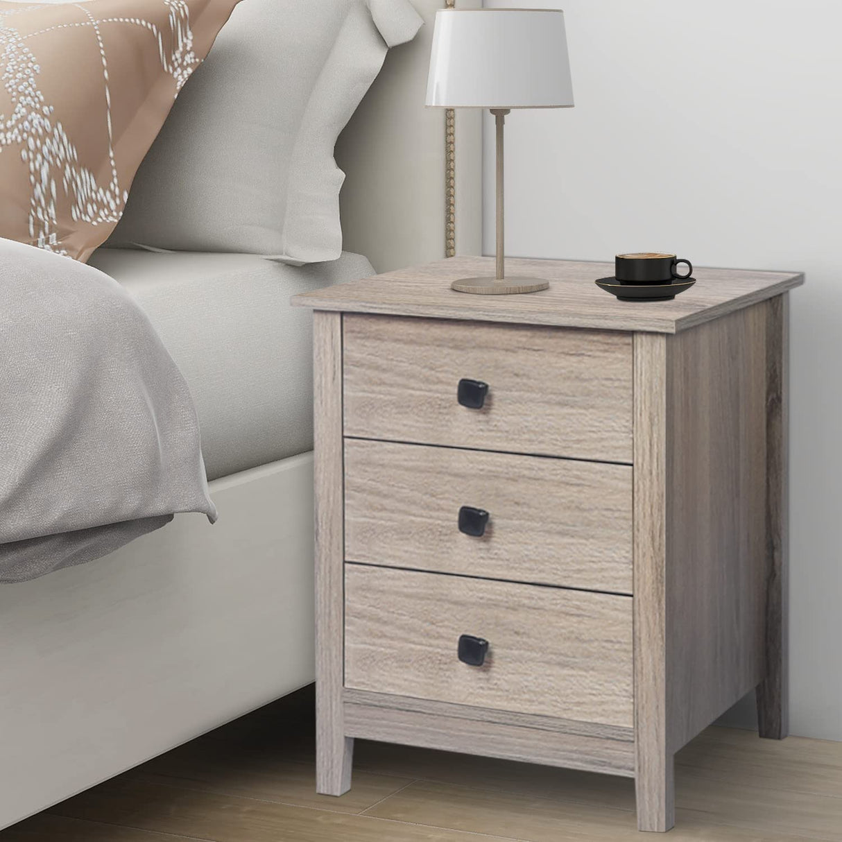 Set of 2 Nightstands for Bedroom - Wood Nightstand Set with Drawers