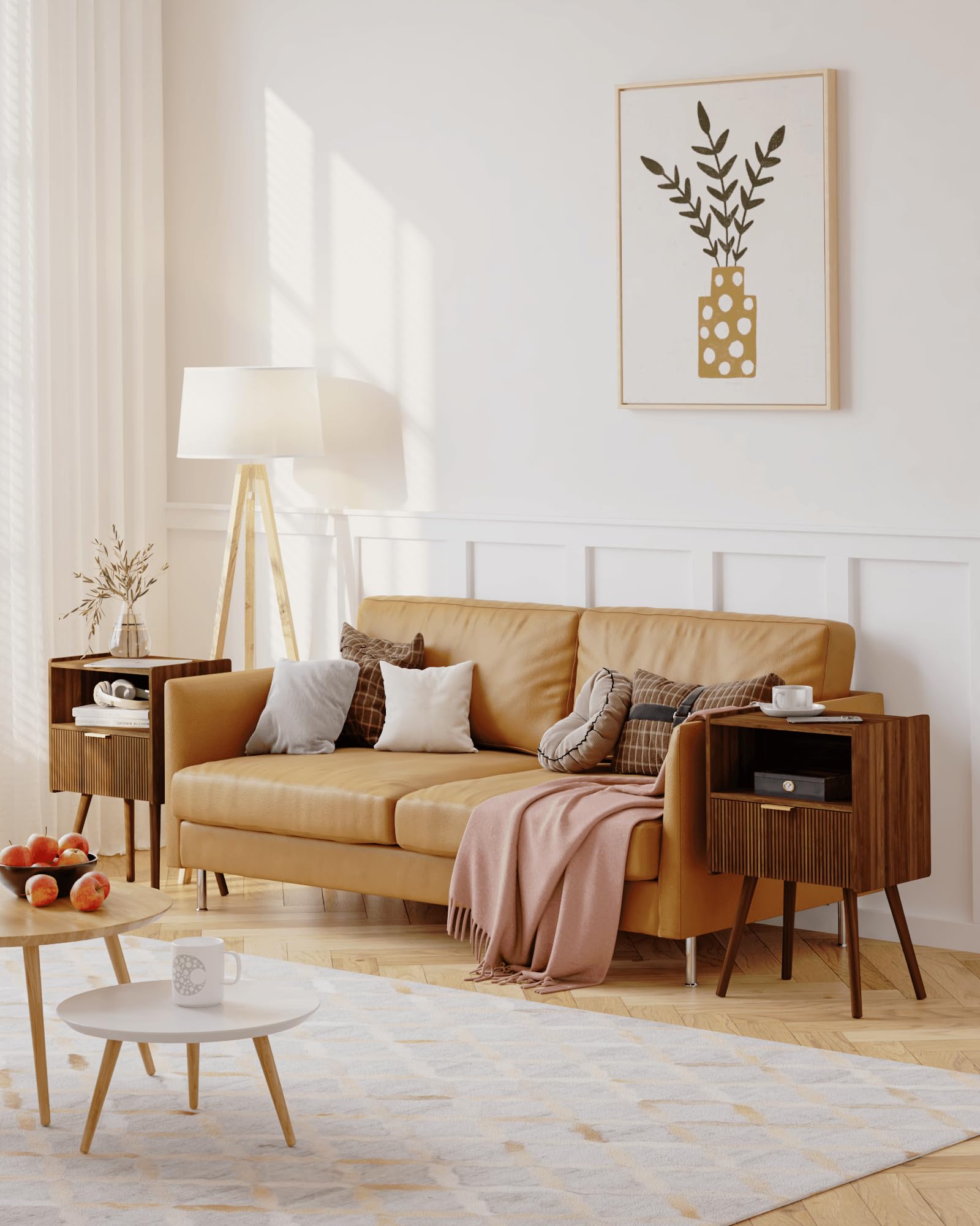Nightstand,Modern Bedside Table with Storage Drawer and Open Wood Shelf