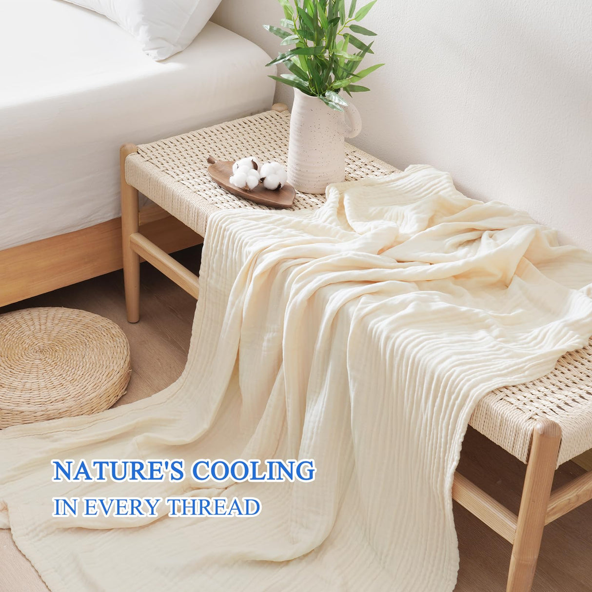 Cooling Muslin Throw Blanket for Hot Sleepers, 60% Rayon Derived from Bamboo,