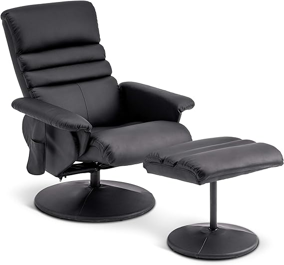 Reclining Chair with Massage, 360 Swivel Living Room Chair Faux Leather