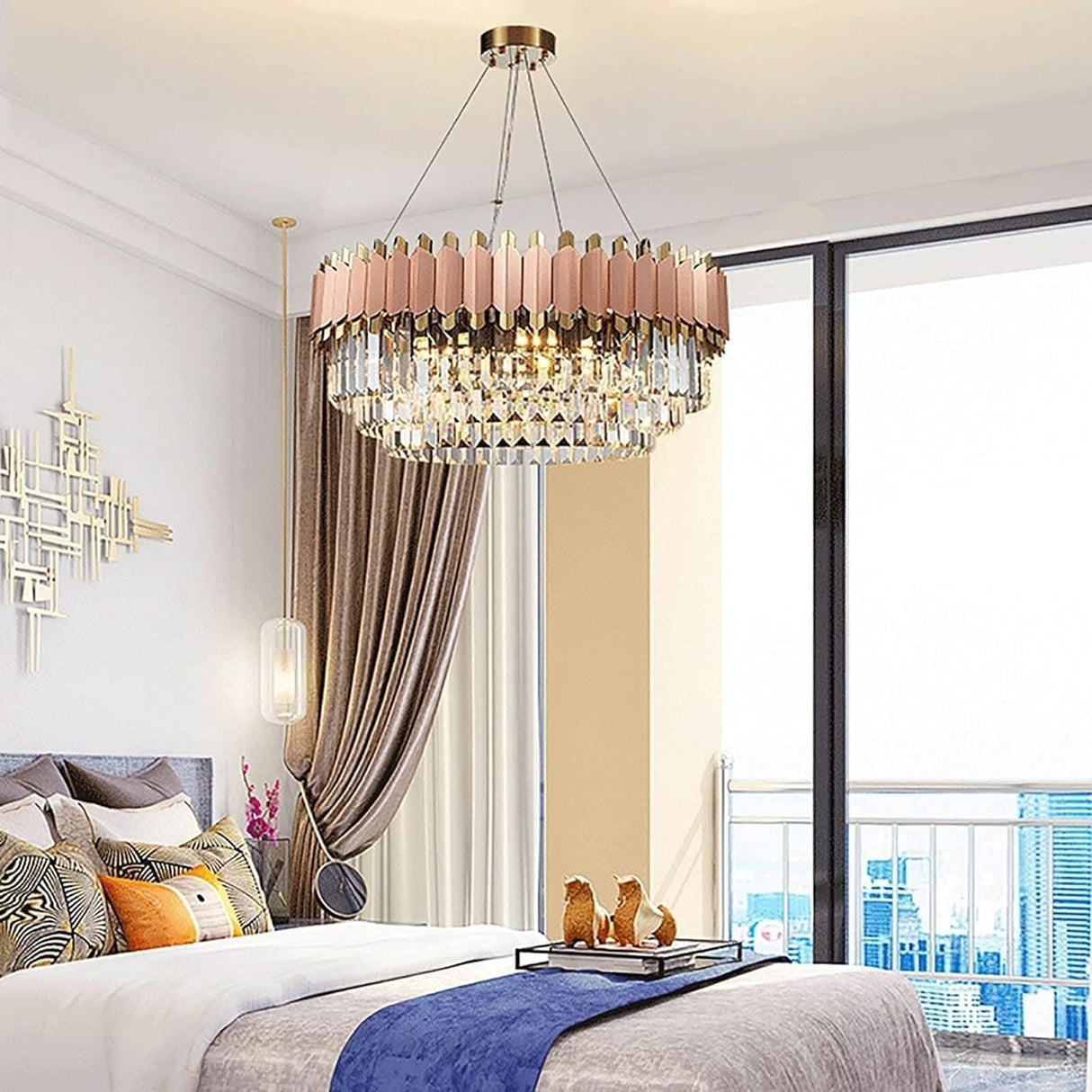 Modern Round Crystal Chandeliers, Flush Mount Pendant Lights Nordic Luxury Crystal