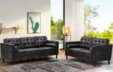 84" Faux Leather 3-seat Sofa with Two Bolster Pillows, Tufted Couch with Wooden Legs,