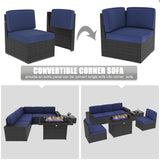 Outdoor Patio Furniture Set with 44" Fire Pit Table Rattan Sectional Sofa