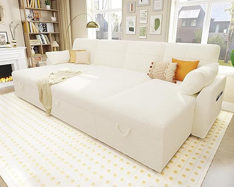 Pull Out Sofa, 112 Inch Oversized U Shape Sleeper Sofa Couch with Storage