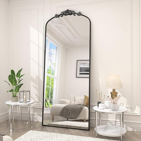 Gold Arched Full Length Mirror 71x32, Baroque Inspired Vintage Body Mirror for Wall