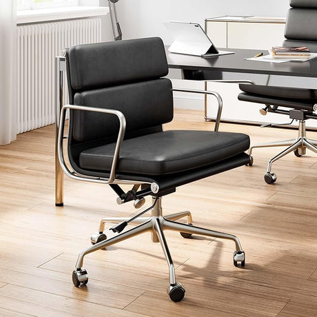 Leather Office Chair, Padded Executive Desk Chair with Arms and Wheels, Modern Rolling