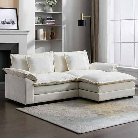 Sectional Sofa Couch, Modern Chenille Sofa Sleeper Deep Seat Couches with Ottoman/Pillows for Living Room