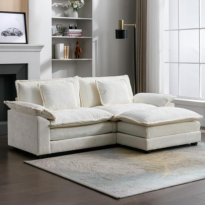 Sectional Sofa Couch, Modern Chenille Sofa Sleeper Deep Seat Couches