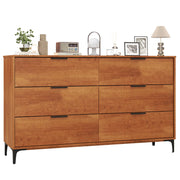 LOKO Mid Century Modern 6-Drawer Dresser, Wooden Chest of Drawers with Interlock System, Tall Storage Dresser for Bedroom, Living Room, Hallway, Cherry