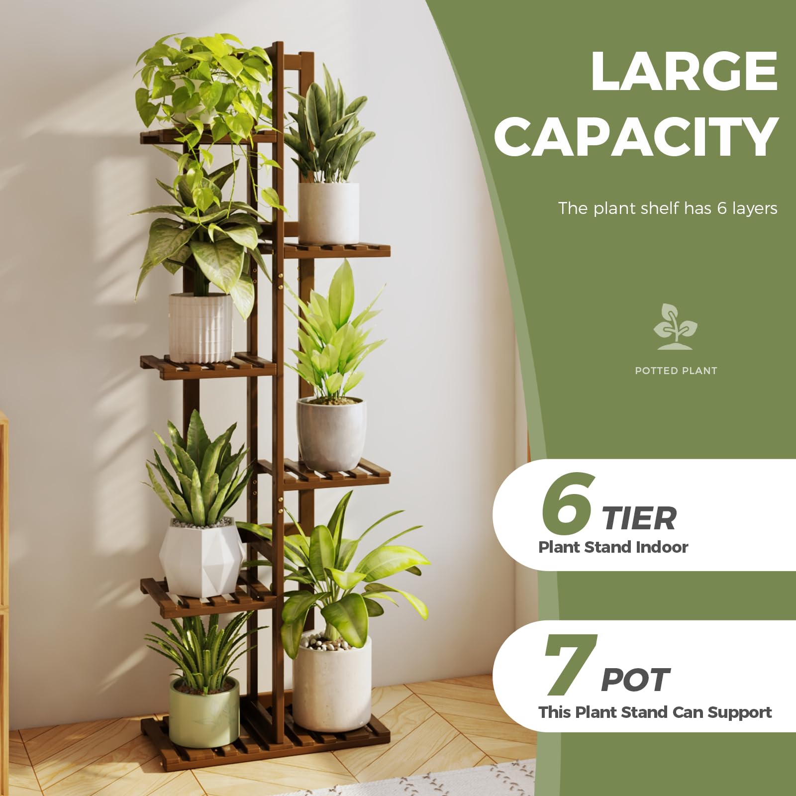 Bamworld 6-Tier Bamboo Plant Stand – Indoor & Outdoor Corner Shelf