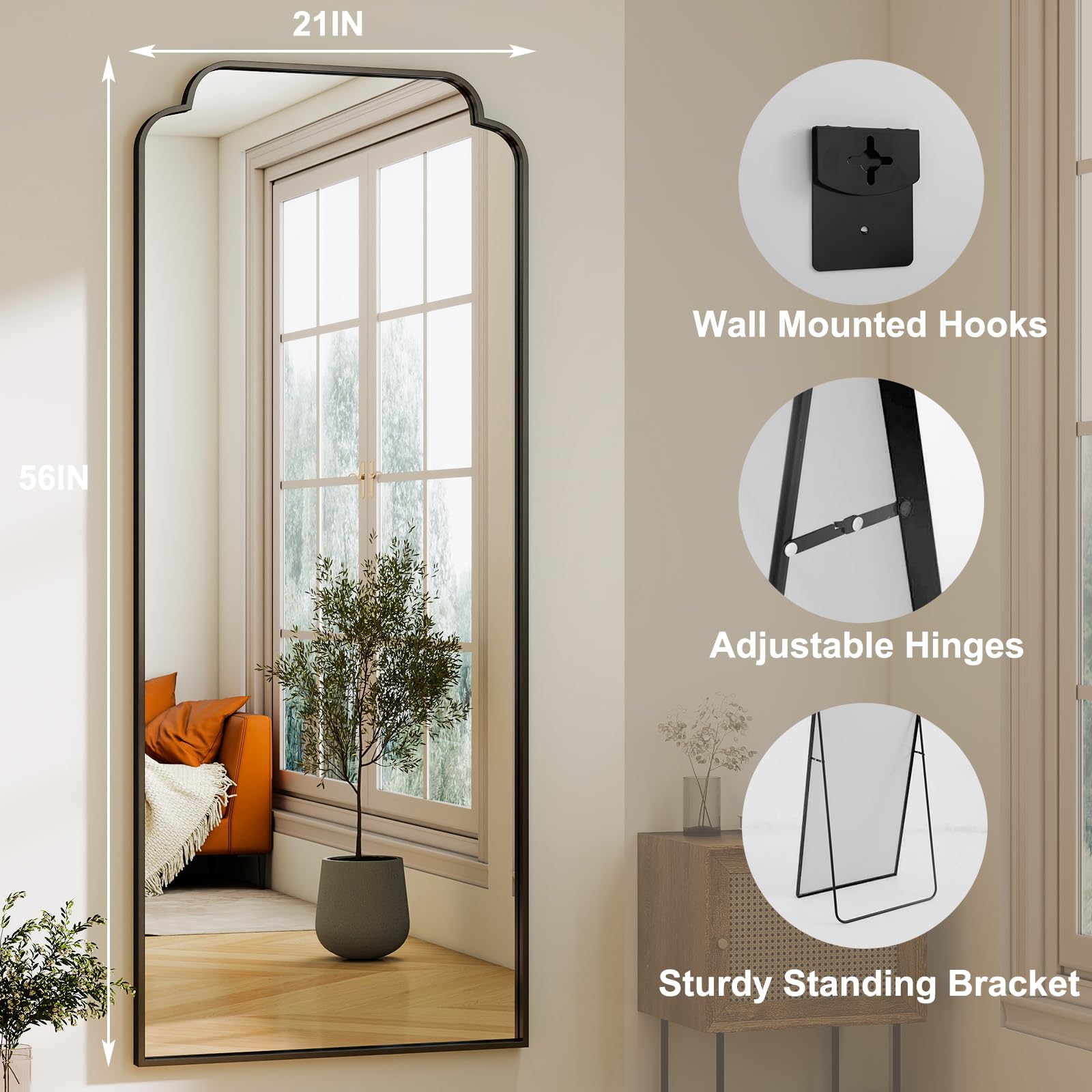 21x56 Petal Arched Black Full Length Mirror