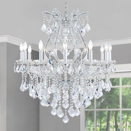 Large Silver Modern Crystal Chandelier Light Fixtures - 24 Lights, Pendant Light Foyer