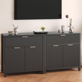 Fluted Door Storage Cabinet, 2 Door 1 Drawer Accent Cabinet, Durable Sideboard Buffet