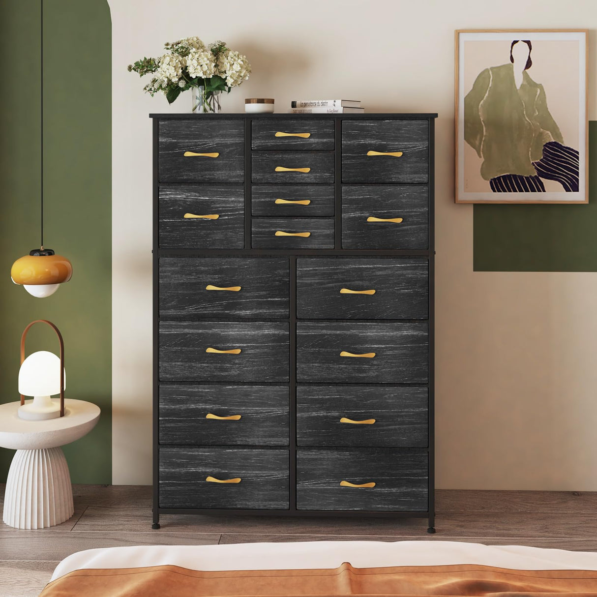 16 Drawers Dresser for Bedroom, Tall Dressers & Chests of Drawers with Wood Top