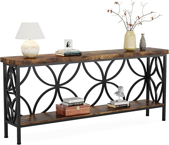 70.9" Industrial Console Table with Storage Shelves