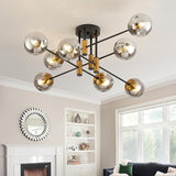 8-Light Sputnik Black Chandelier with Globe Glass Black and Gold Pendant Lights Bubble