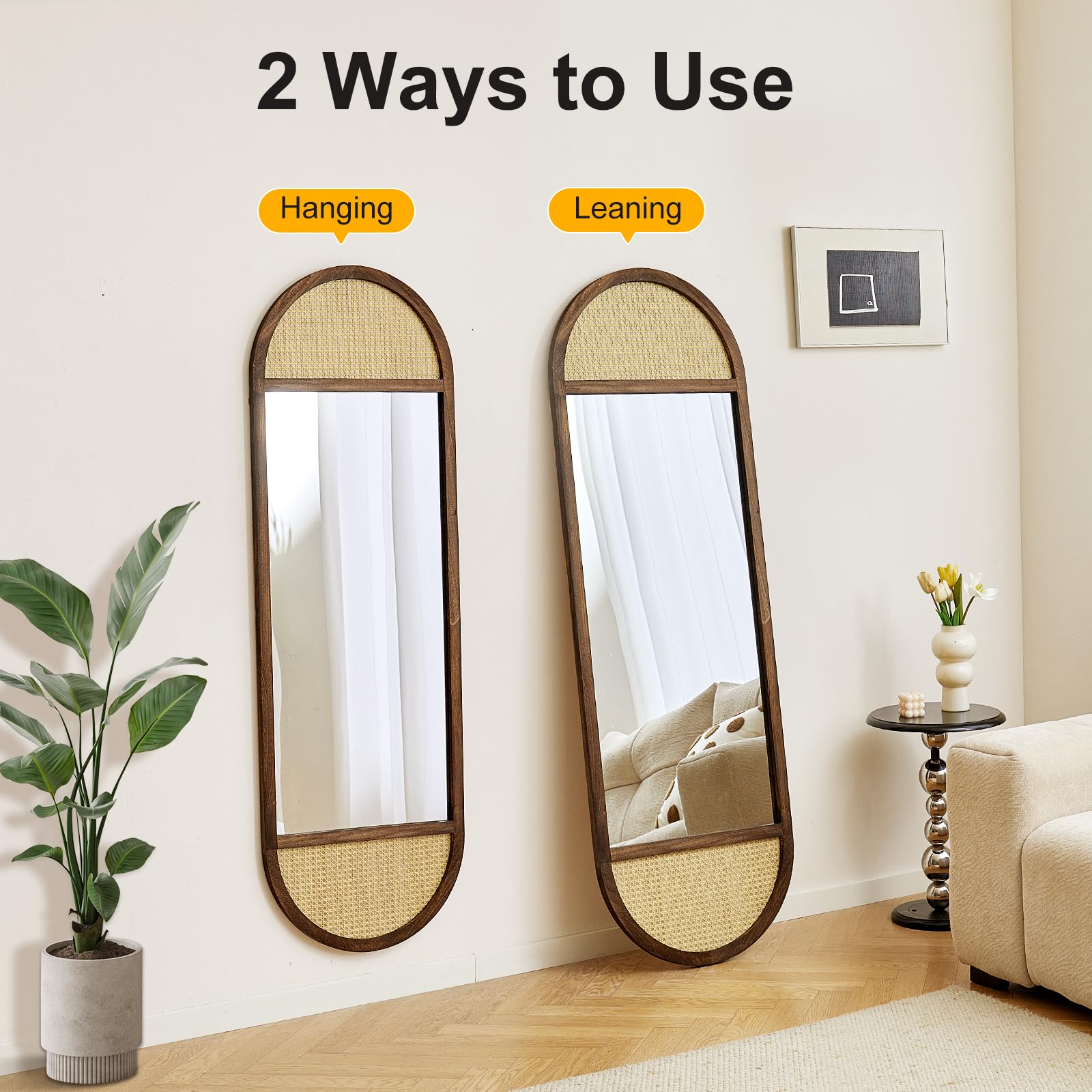 Arched Full Length Mirror with Solid Wood Frame 64"x21"