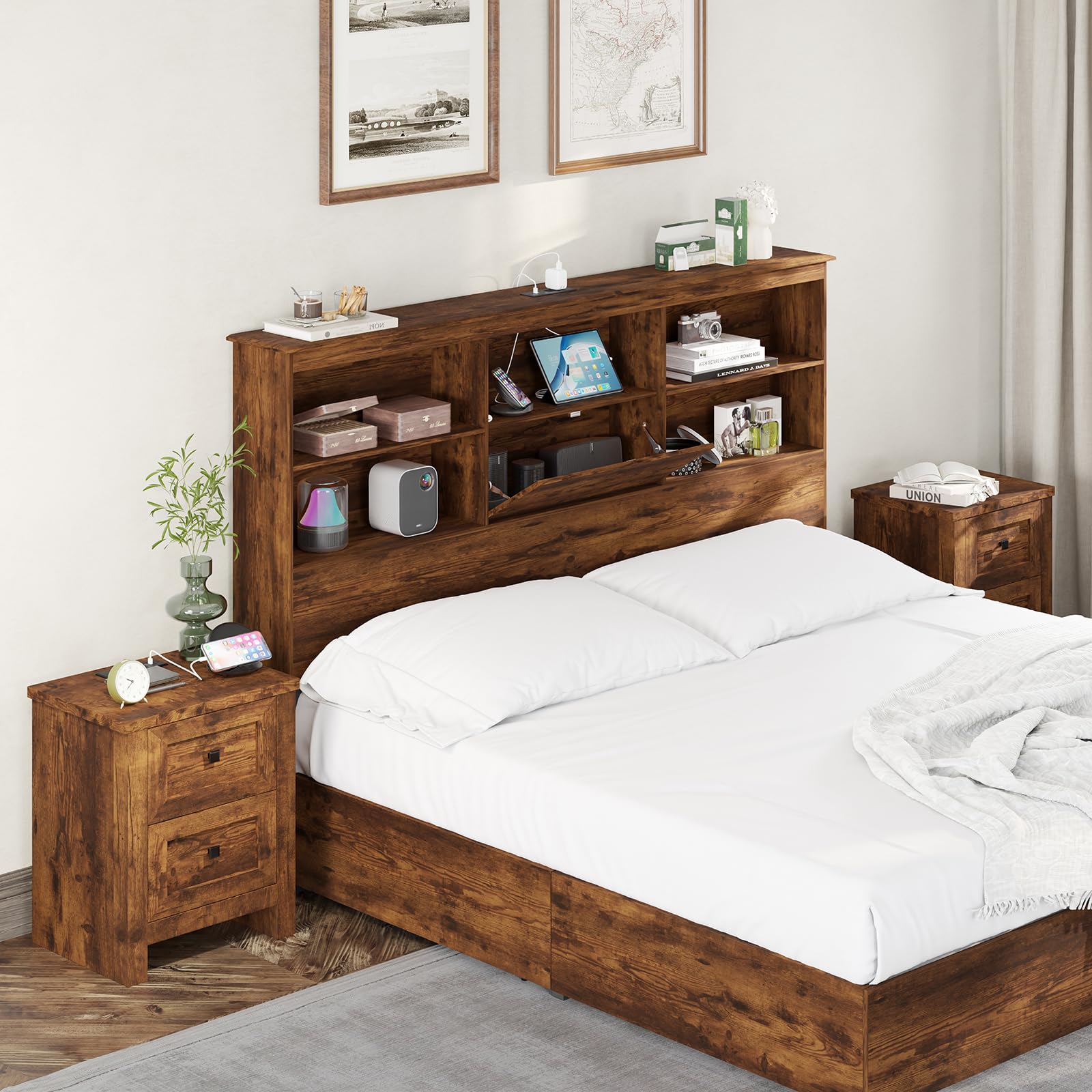 Nightstand Set of 2 with Charging Station