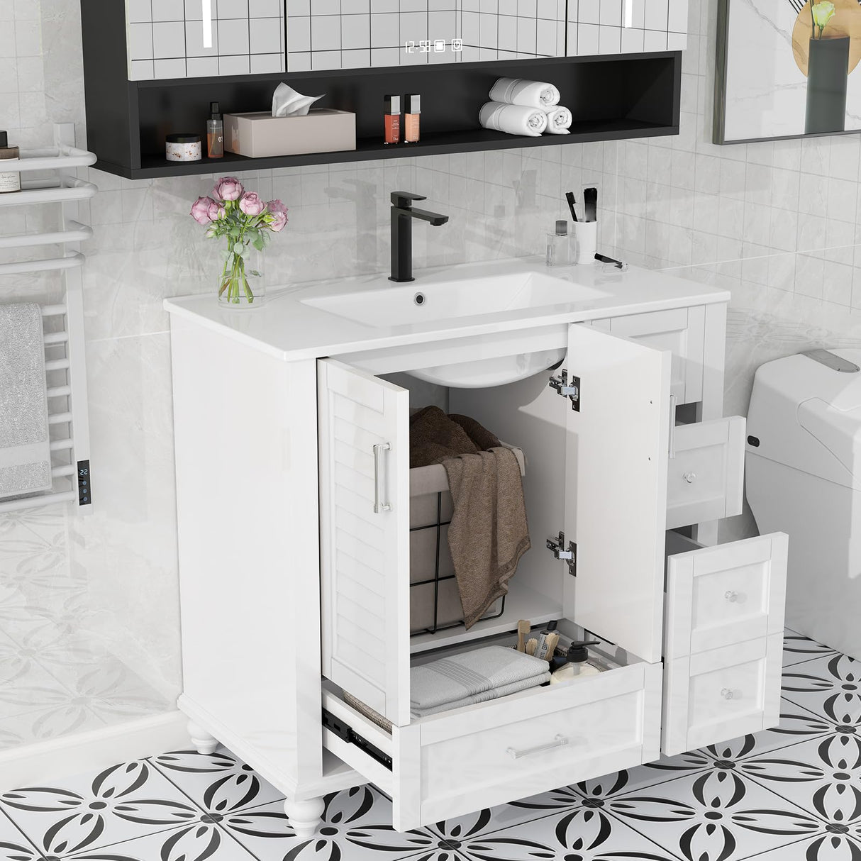 36" Bathroom Vanity with Sink, Painted Surface Solid Wood Frame Bathroom Storage