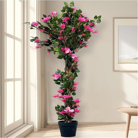 5.5 Feet Artificial Bougainvillea Tree Indoors Outdoors, Faux Flower Tree, Fake Blooming