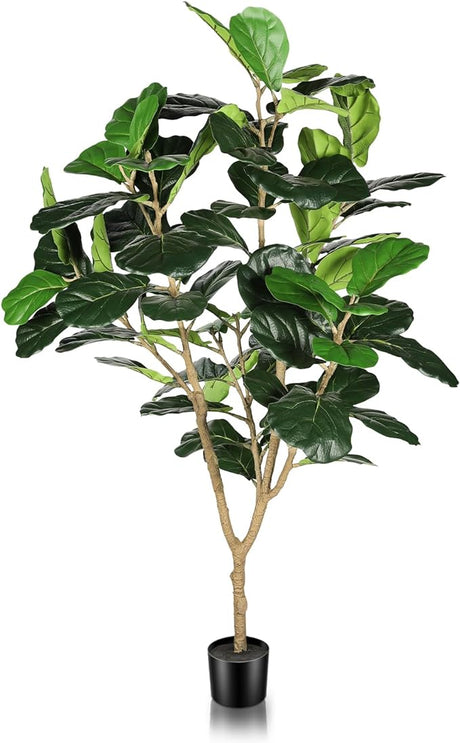 Feelead Artificial Fiddle Leaf Fig Tree - 6ft Artificial Plant Large Fake Fig Leaf Tree with Plastic Nursery Pot