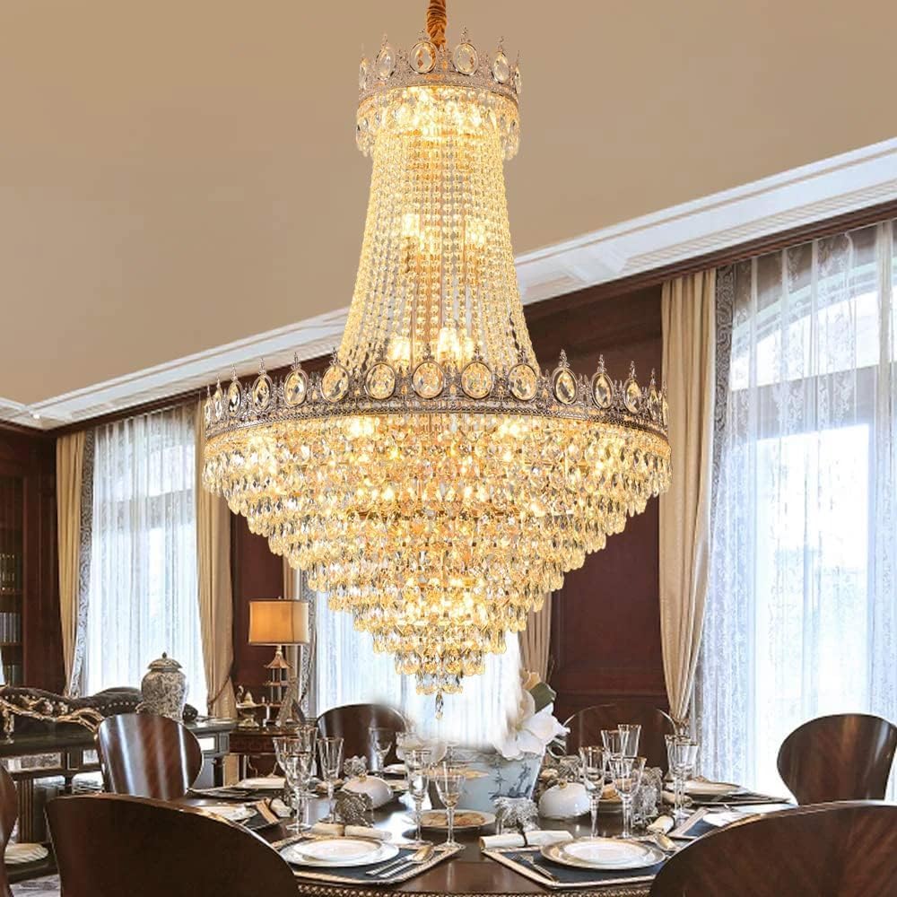 32“ French Empire Crystal Chandelier Modern Gold Crystal Chandeliers Round Large High