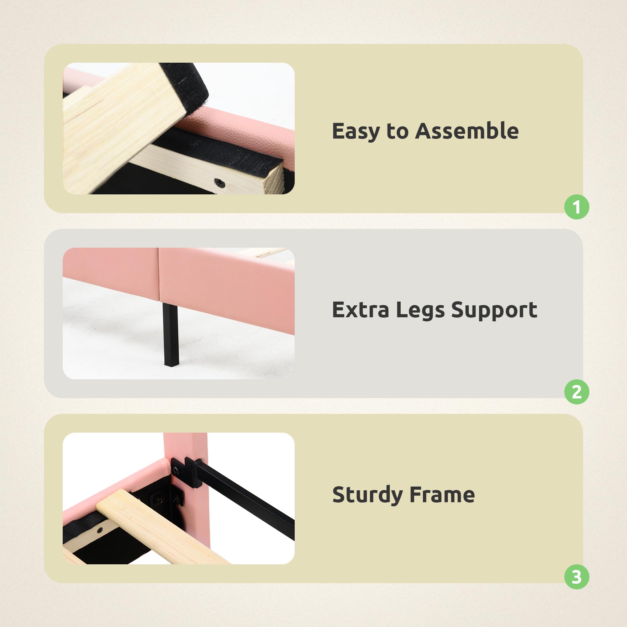 Twin LED Platform Bed with Cloud Headboard - Pink Upholstered