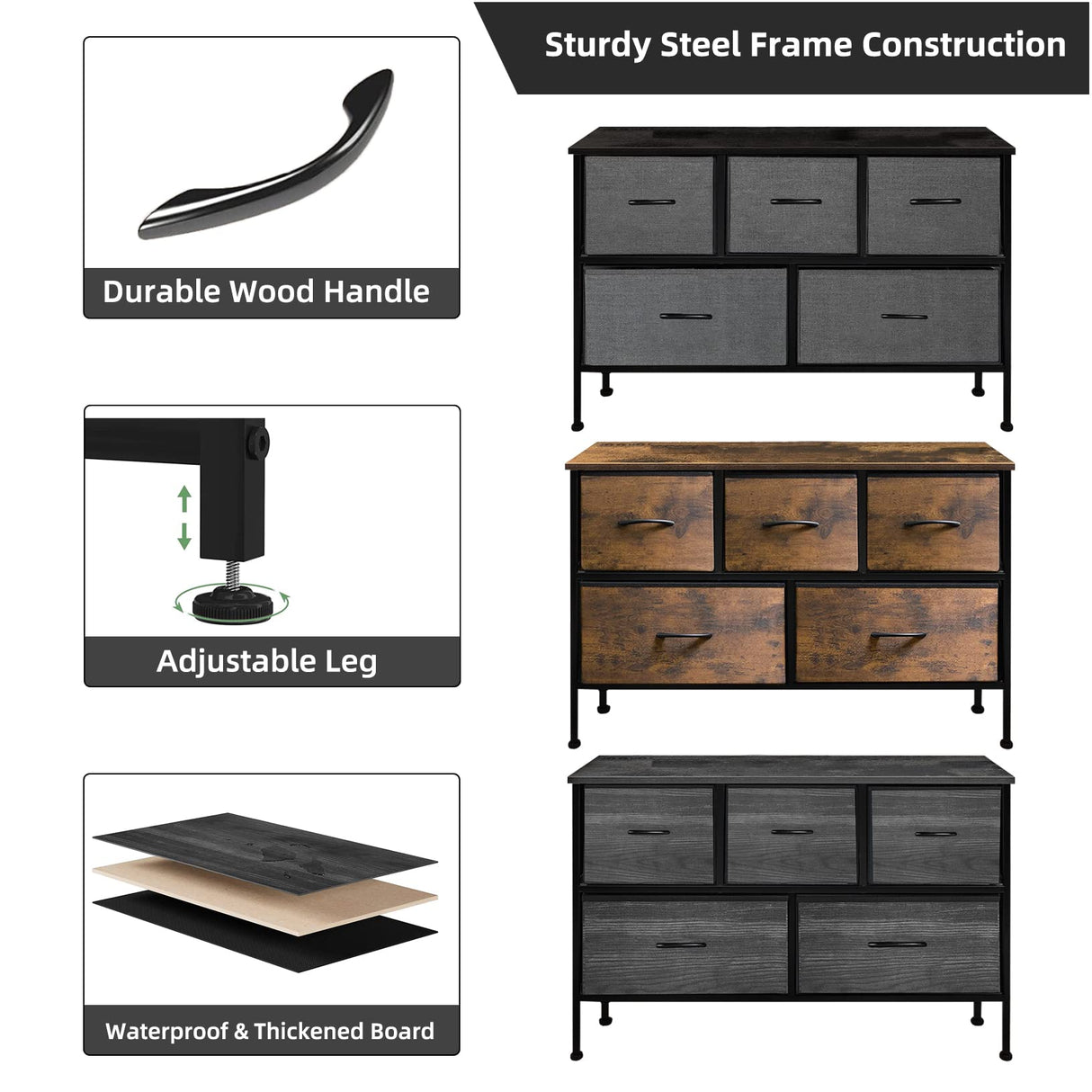 Drawer Dresser for Bedroom, 21H x 40L X12''W Tall Chest of Drawers for Closet, Nursery