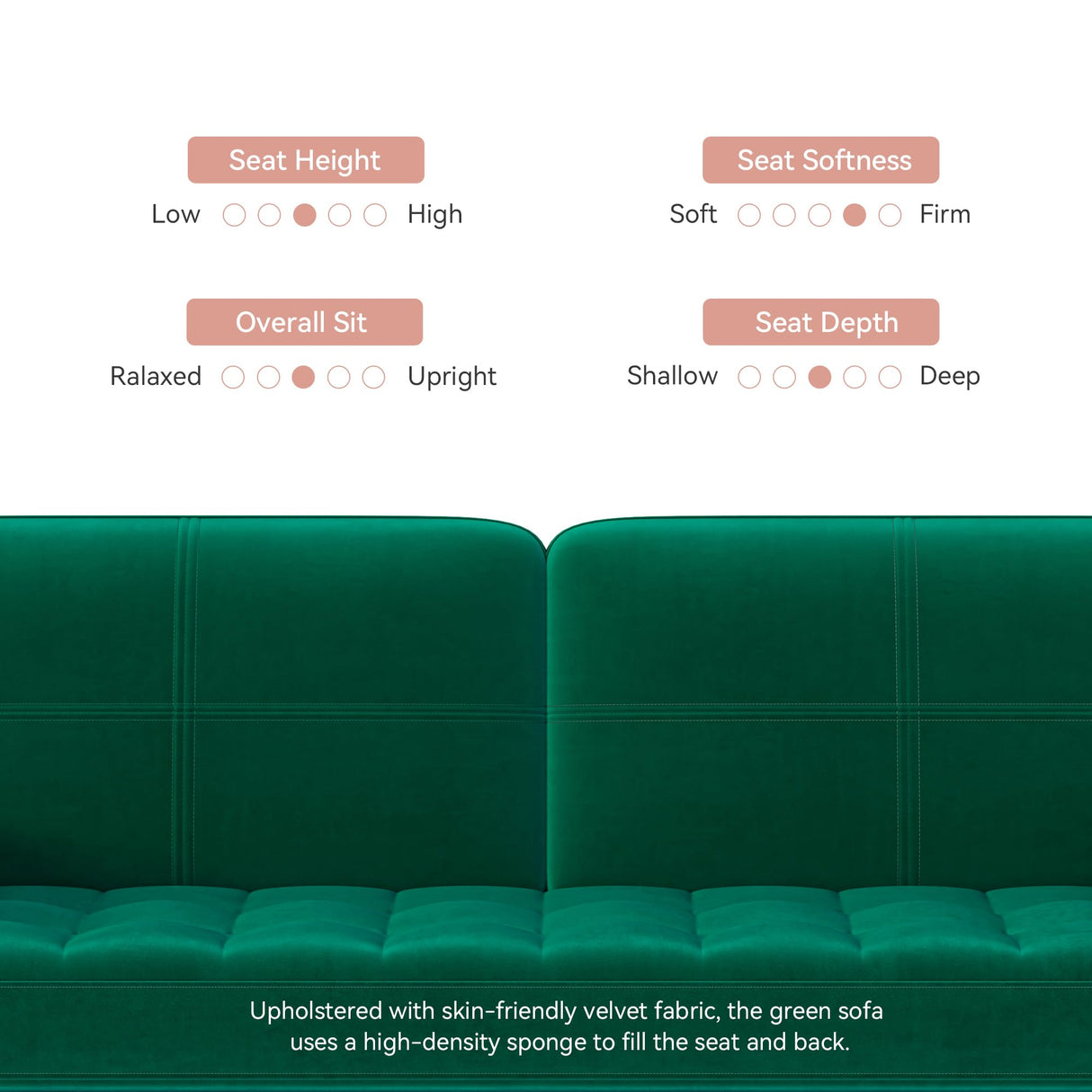 Loveseat Sofa, 70.5" Green Velvet Couch Love Seat Couches with Tufted Seat