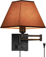 Wall Mounted Lamp Plug in Wall Sconce with Dimmable Switch Swing Arm Wall