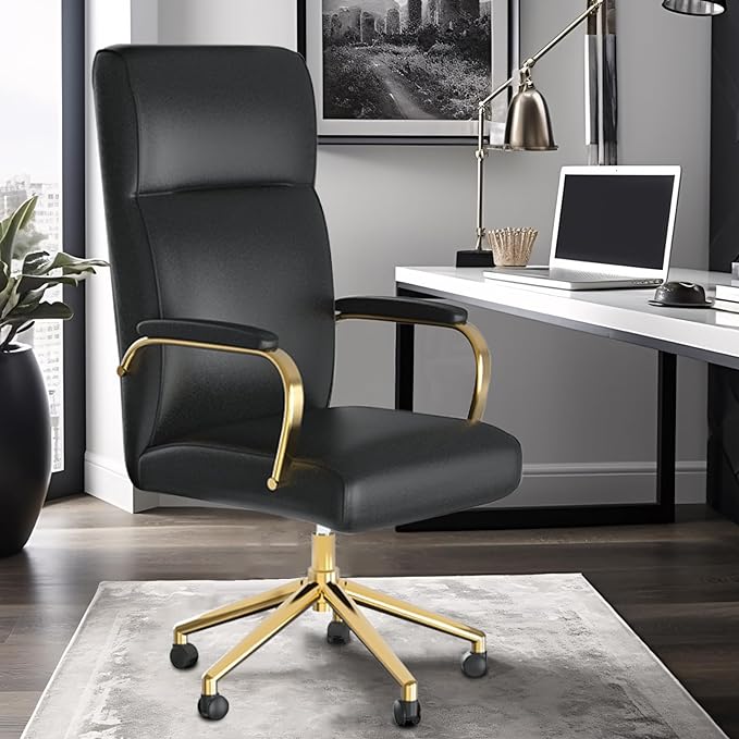 Executive Office Chair, White Leather Office Chair with Arms and Wheels