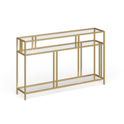 48" Wide Rectangular Console Table with Glass Shelves in Brass, Entryway Table, Accent