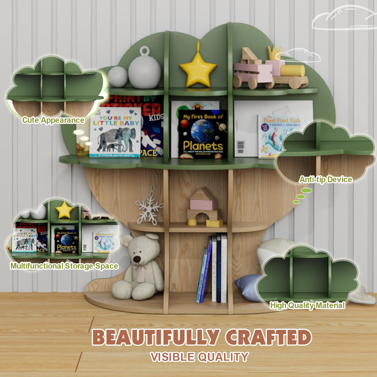 Tree Kids Bookshelf Toddler Bookcase Baby Book Rack Children Toy Storage