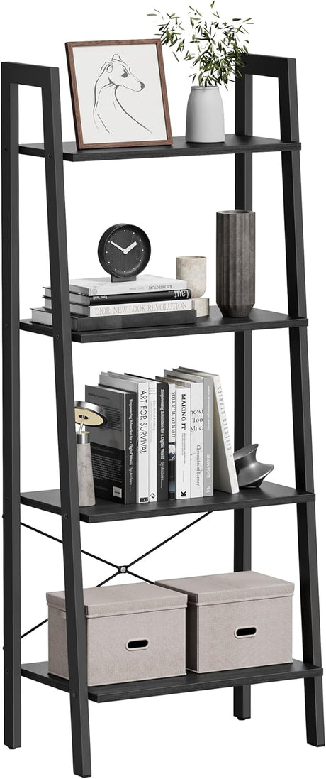 Ladder Shelf, 4-Tier Bookshelf, Storage Rack, Bookcase with Steel Frame, for Living Room