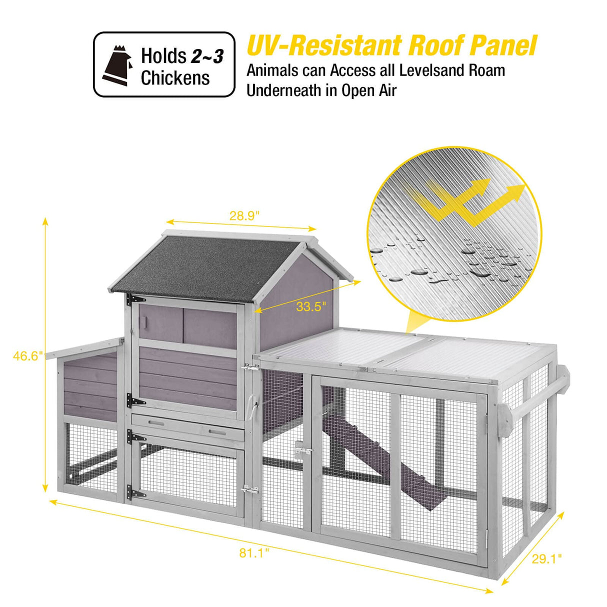 Chicken Coop Wooden Hen House with Large Run and Nesting Box