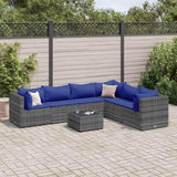 7 Piece Patio Lounge Set - Gray PE Rattan - Cushions Included